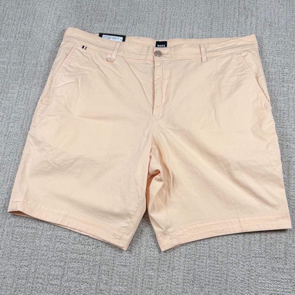 NEW Hugo Boss Mens 38 Peach Slim Fit Slice 9" Cotton Stretch Chino Shorts